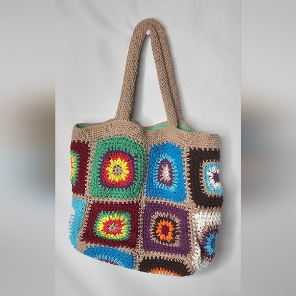 Urban Outfitters Crochet Knit Granny Floral Daisy Colorful Bag Boho Hippie - Picture 3 of 13